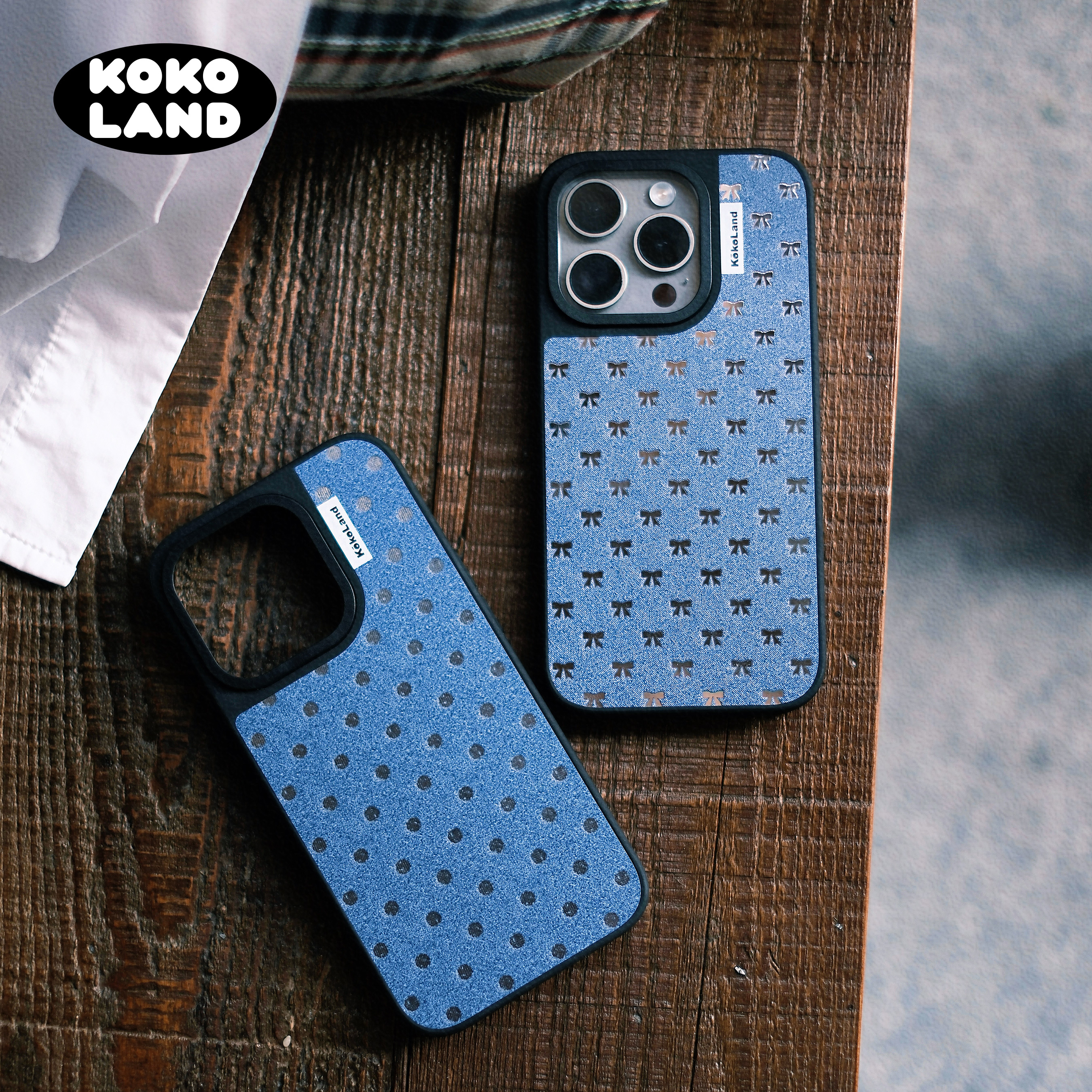 kokoland牛仔波波蝴蝶结黑边磨砂磁吸16promax手机壳适用苹果原创硬壳15promax14pro1312p