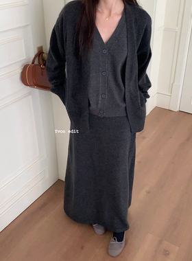 JINZE复古百搭纯色羊毛毛衣针织衫开衫v领宽松长袖外套2023年新款