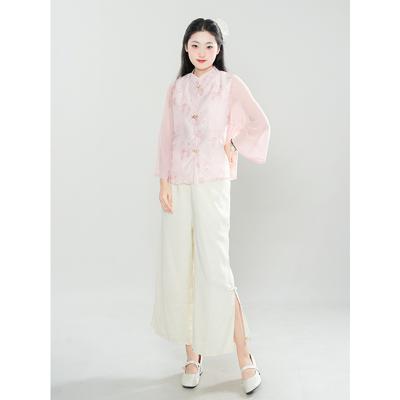 小桃仙新中式禅意清冷气质国风套装女小众简约衬衫阔腿裤两件套潮