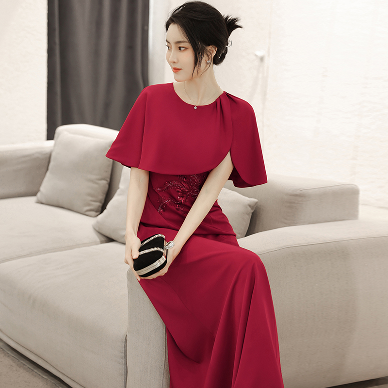 敬酒服新娘夏季高级感酒红色结婚回门高端妈妈婚宴装晚礼服女长款
