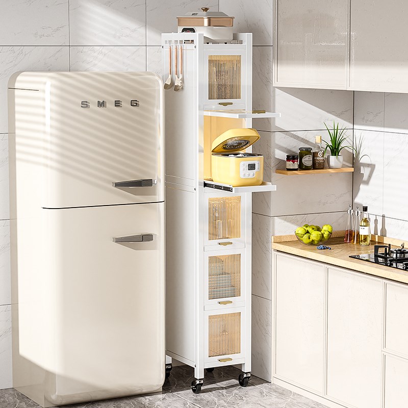 夹缝置物架收纳柜厨房可移动窄缝极窄冰箱侧面抽拉柜多功能收纳柜