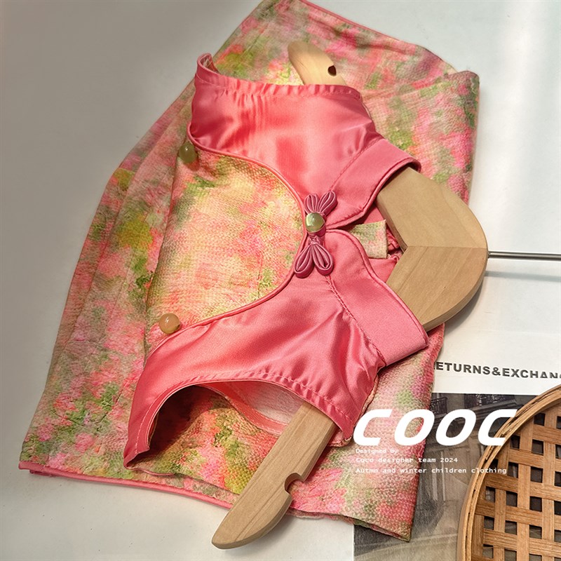 夏季新款女童粉色无袖旗袍小女孩洋气改良版汉服裙子新中式连衣裙