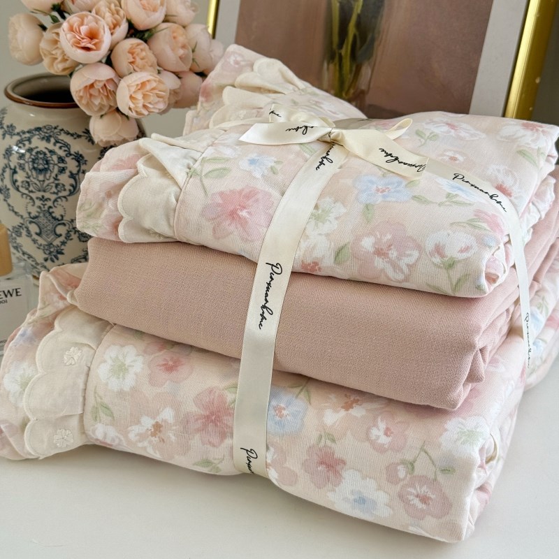 法式公主风纯棉双层纱四件套全棉2025新款床单被套棉纱布床上用品