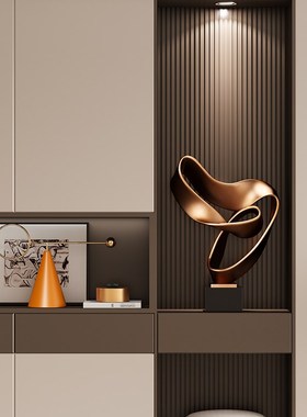 现代轻奢高级感入户屏风玄关柜摆件客厅样板房酒店抽象艺术装饰品