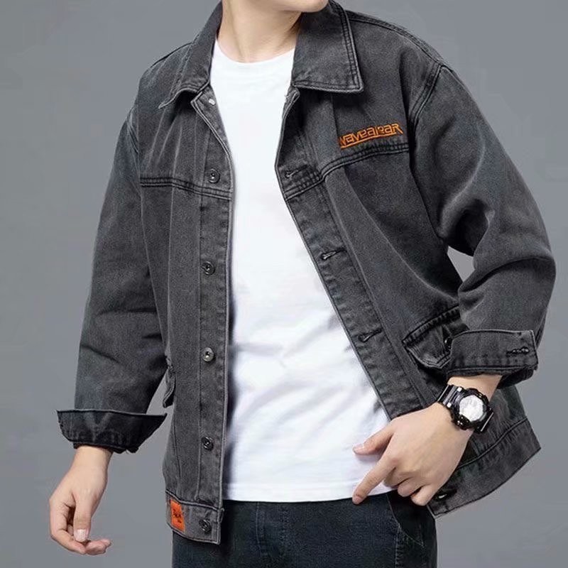 黑色牛仔外套男春秋潮流胖子宽松加肥加大码男士休闲工装夹克上衣