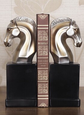 创意复古战马马头书档摆件书立书靠书夹书柜书房美式家居装饰品