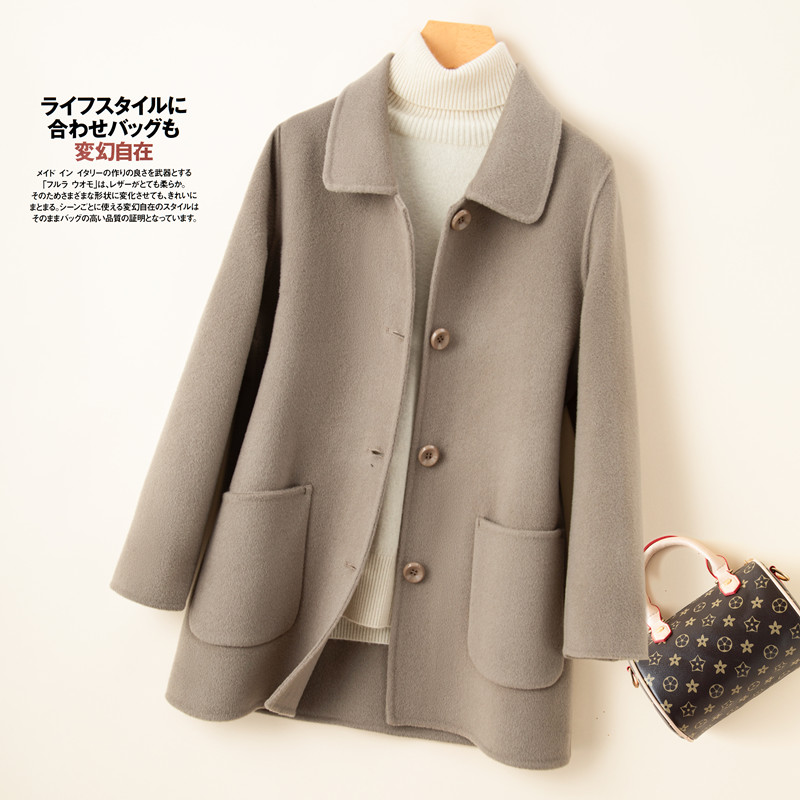 双面羊绒大衣女短款宽松2023年秋冬新款小个子纯羊毛简约毛呢外套