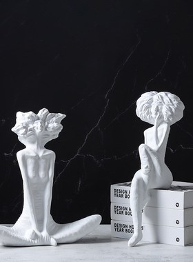 现代北欧抽象树脂白色爆炸头时尚女郎人物人像美女艺术雕塑摆件