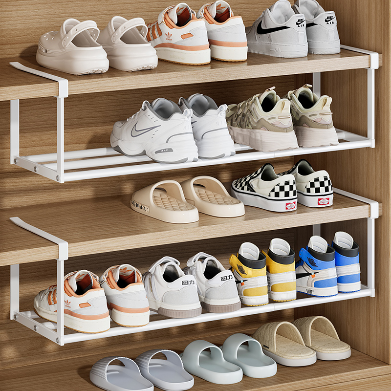 鞋架家用鞋柜分层可伸缩隔板鞋托下挂篮置物架省空间整理鞋子托架