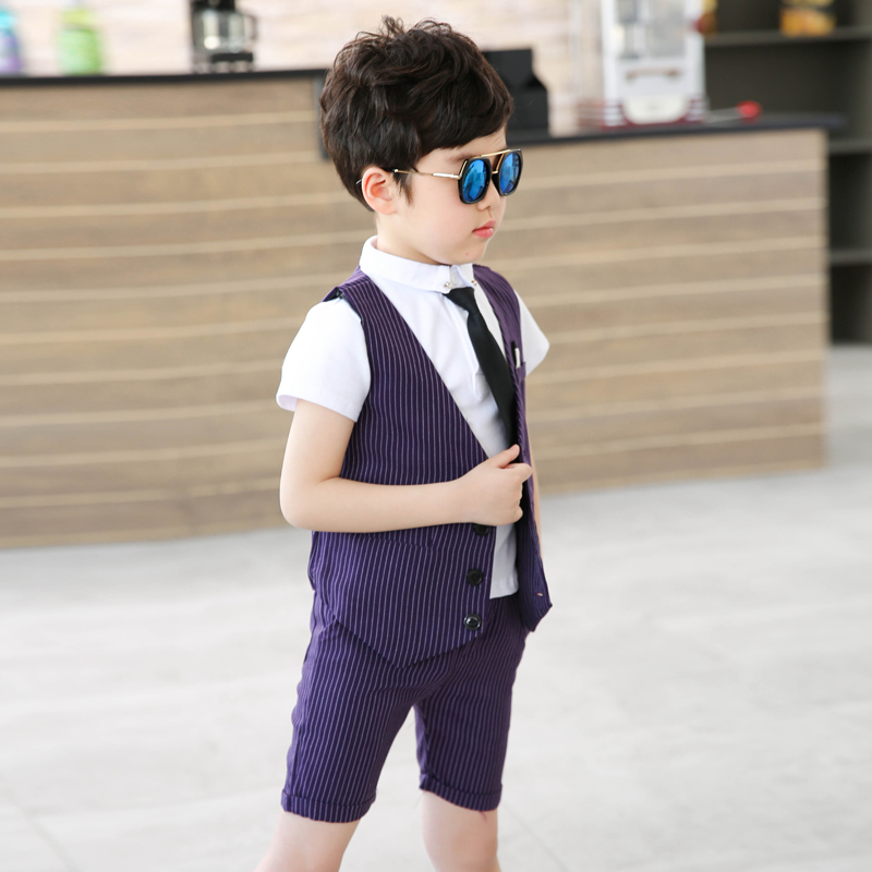 男童西装马甲三件套韩版夏季儿童套装男孩礼O服花童礼服六一演出