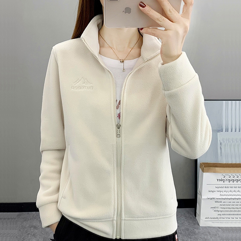 摇粒绒外套女秋冬季加厚抓绒衣居家保暖开衫立领夹U克休闲运动卫