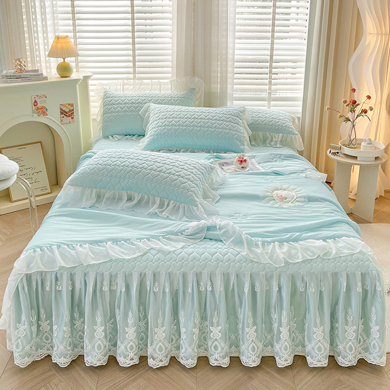 纯色公主风花边床裙款乳胶凉席夏被四件套夏季冰丝席可水洗空调席,床上用品,乳胶席,淘宝优惠券,粉丝福利购,淘宝优惠卷