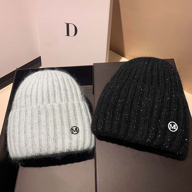 帽子女冬季2023韩版百搭大头围兔毛秋冬针织帽加绒加厚保暖毛线帽