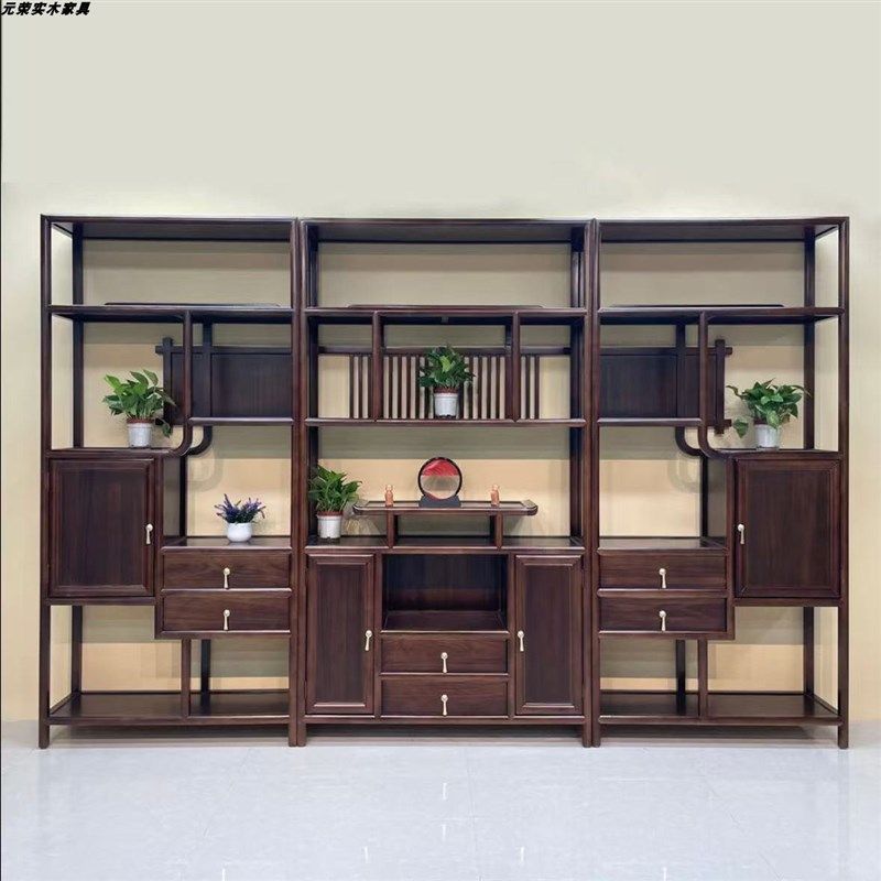 新中式博古架茶室置物架茶叶展示柜非实木隔断多宝阁客厅摆件架子