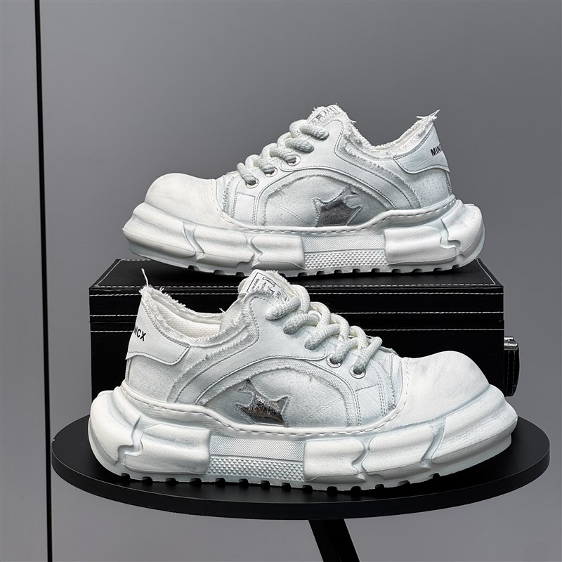 男鞋2025新款透气帆布大头鞋百搭厚底增高鞋轻便运动休闲老爹鞋