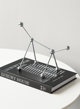 高级感现代简约艺术分子几何金属电镀抽象样板间书柜软装饰品摆件