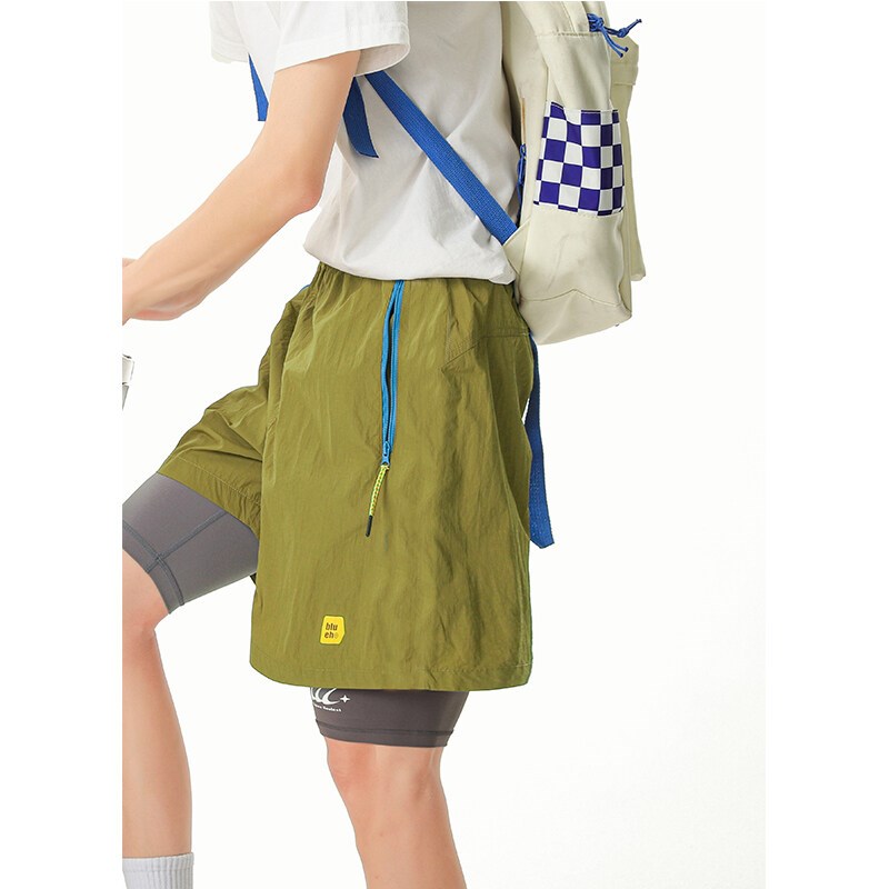 果绿色多巴胺运动短裤男夏薄款尼龙速干冲锋裤户外骑行四五分裤子