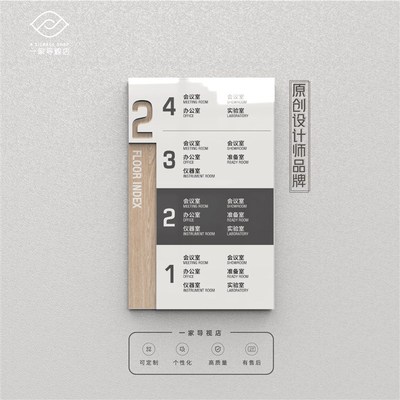 木纹简约楼层电梯口指示索引导向牌办公室门牌标识导视设计定制做