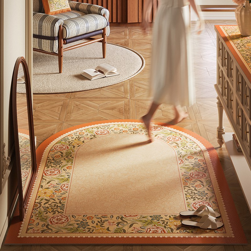 凡妮莎法式复古浪漫花卉入户门口专用地垫门口家用进门地垫皮革垫