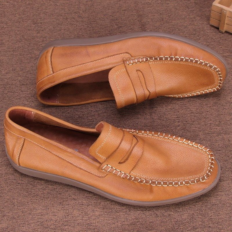 外贸手工牛皮豆豆鞋2023真皮软底透气休闲单层皮鞋男一脚蹬懒人鞋,流行男鞋,乐福鞋（豆豆鞋）,淘宝优惠券,粉丝福利购,淘宝优惠卷