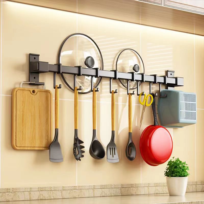 厨房挂杆收纳层架免打孔壁挂灶台置物架锅盖勺子厨具用品多功能排