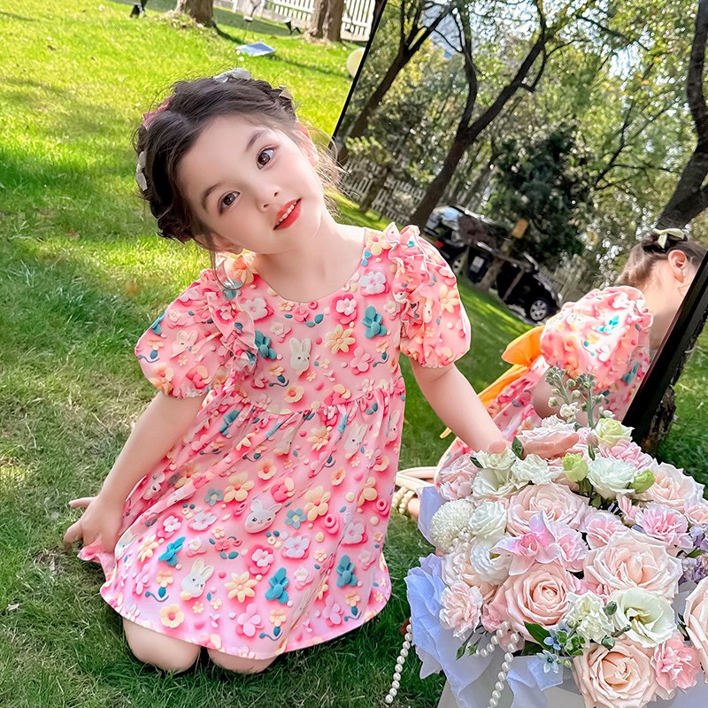 女童2025夏季新款韩版时尚百搭宽松甜美碎花公主连衣裙女小童宝宝