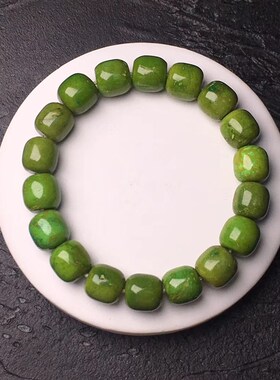 绿松石手串108颗佛珠项链男女款配饰天然手链配珠菜籽黄老型桶珠