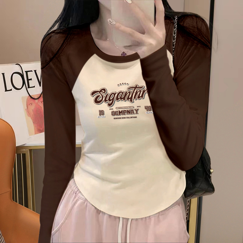 秋冬季正肩不规则下摆短款打底衫内搭纯棉长袖上衣女2024新款修身