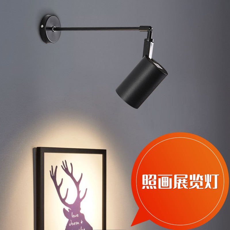 墙壁长杆射灯侧装led服装店铺照画长臂伸缩吊杆无轨道壁装展览灯