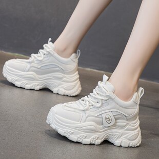 新款 女增高7cm春季 运动休闲小白鞋 时尚 真皮爆款 松糕鞋 厚底老爹鞋