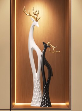 招财福鹿摆件高级感客厅旺宅竖高工艺品电视柜壁龛装饰乔迁礼品