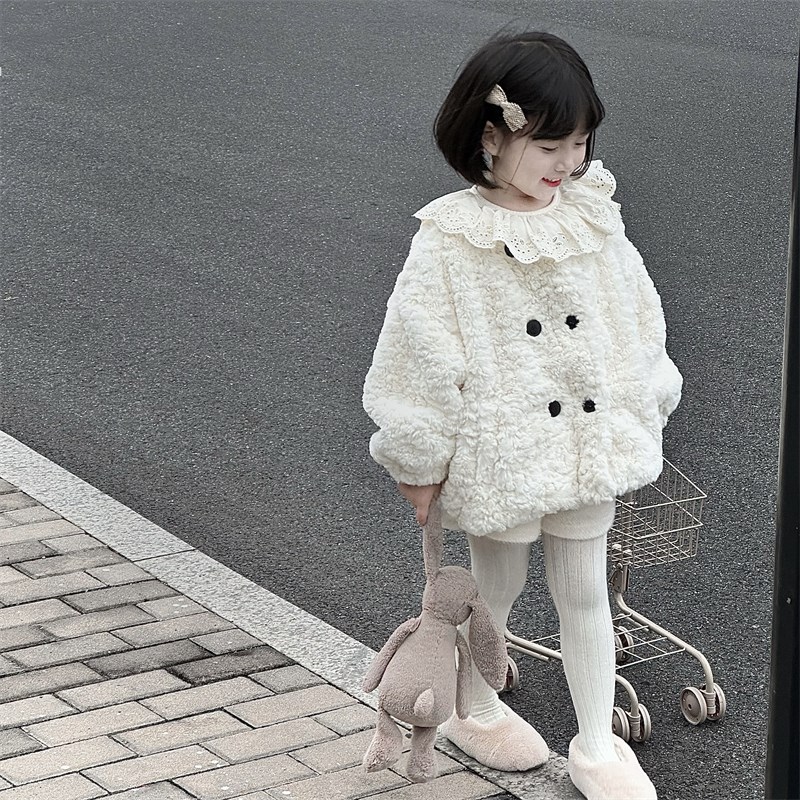 WONIU软乎乎~女童兔毛加绒加厚皮草外套女宝宝加厚毛绒外出服冬季
