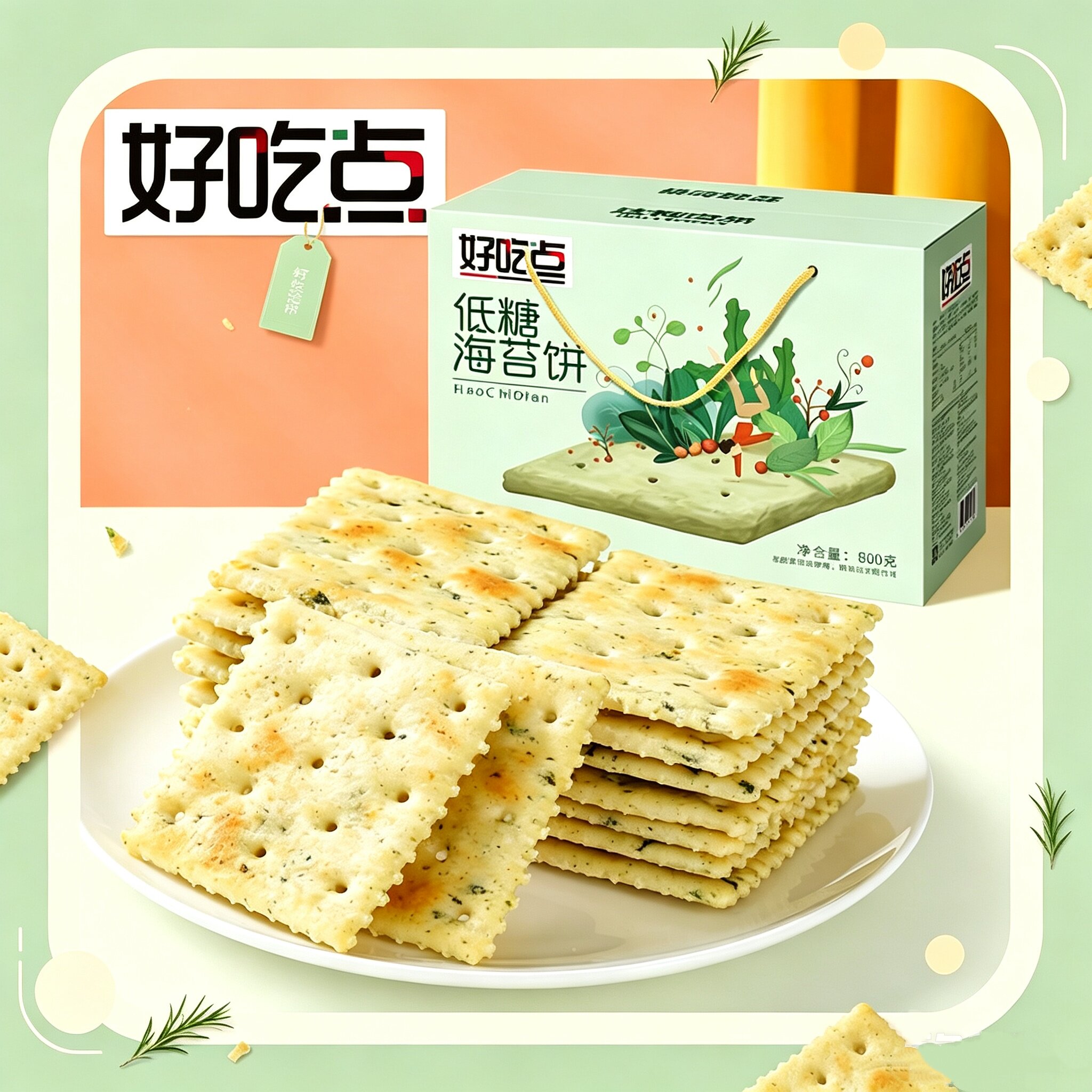 好吃点低糖海苔苏打饼干800g健康低糖办公代餐小吃点心休闲零食