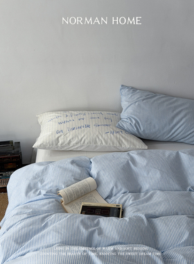 脑海中的橡皮擦/全棉水洗棉条纹床上四件套纯棉全棉床单被套床品