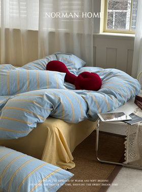 关于莉莉周/ins风水洗棉条纹床上四件套纯棉全棉床单被套床笠床品