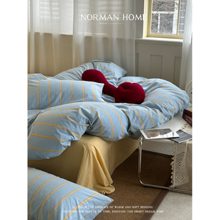 关于莉莉周 ins风水洗棉条纹床上四件套纯棉全棉床单被套床笠床品