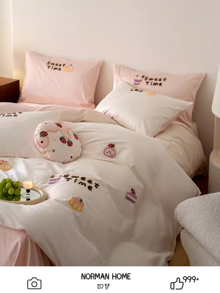 100s全棉长绒棉四件套卡通纯棉毛巾绣被套被罩床单床笠床品三件套