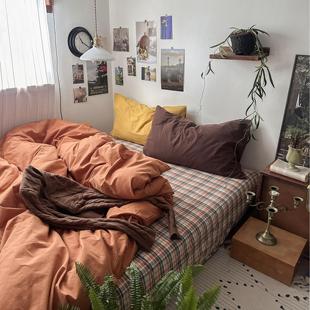 日耳曼冬城 复古ins风全棉水洗棉床上四件套纯棉床单被套宿舍床品