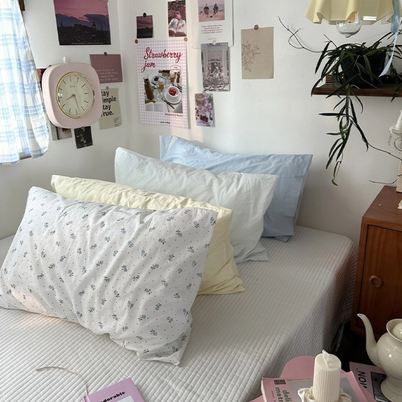 小清新碎花复古纯色纯棉枕头套