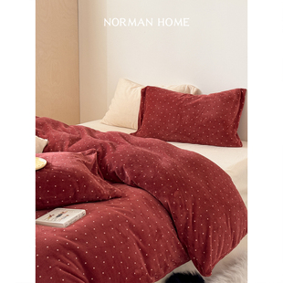 绯红落日 防静电牛奶绒床上四件套毛绒床单床笠被套床品 复古冬季