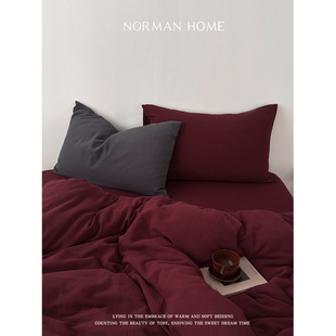 Ancora 复古安哥拉红色全棉皱皱纱床上四件套纯棉床单笠被套床品