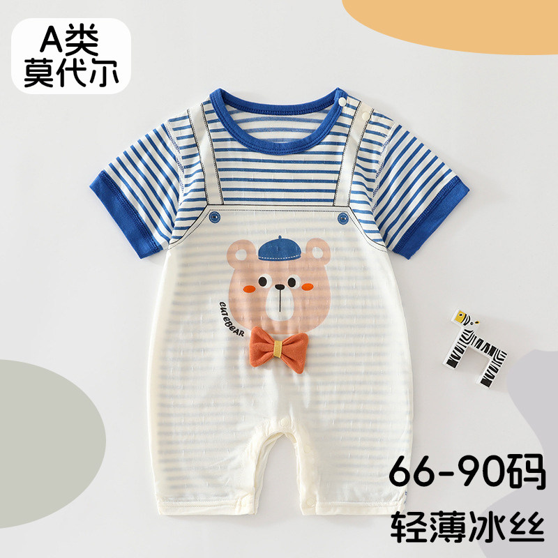 夏季婴儿衣服小月龄男宝连体衣短袖外出服a类莫代尔爬服薄款夏装图片