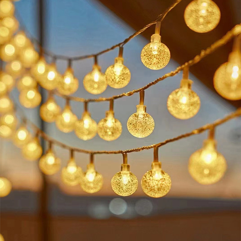 led满天星星圆球彩灯闪灯插电串联50米户外防水庭院节日装饰灯串
