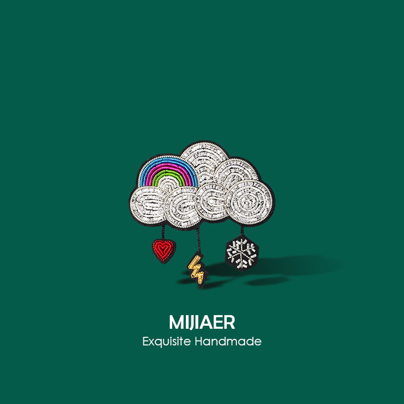 米加尔印度丝手工刺绣云朵胸针胸花设计感小众气质精致别针配饰潮