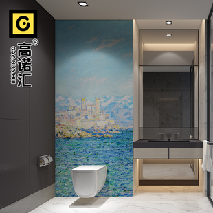 莫奈下午的安提比斯 卫生间墙砖 马桶浴缸背景墙地中海浅蓝色瓷砖