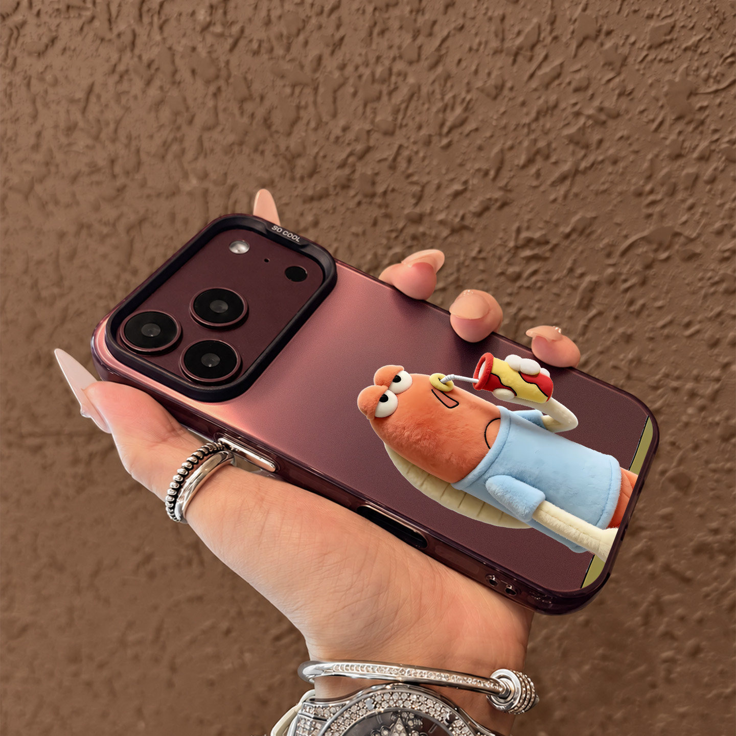 适用苹果18promax手机壳新款iPhone18pro酒红色全包防摔17promax个性渐变磨砂16pro比奇堡小丑鱼15外壳高级感
