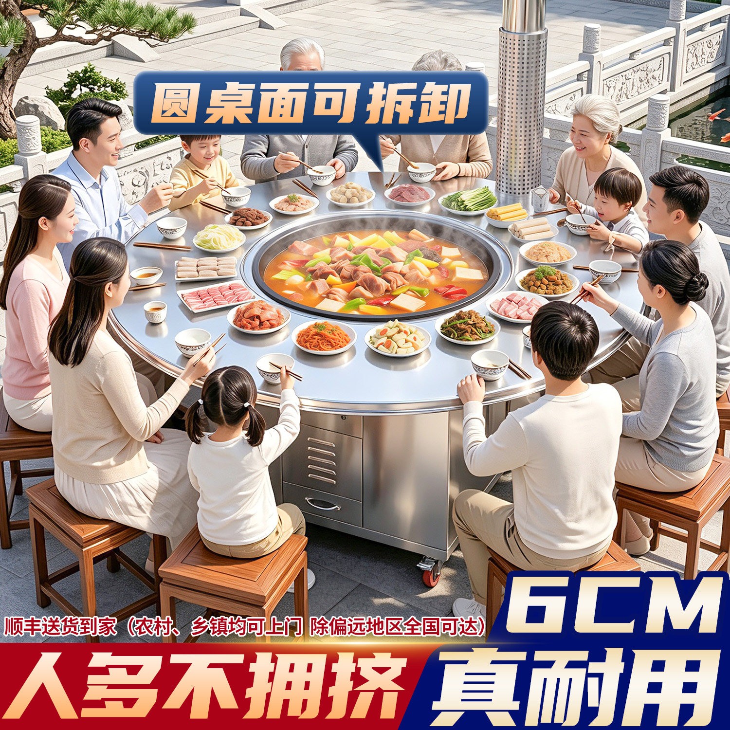 圆桌面柴火灶烧木柴家用农村大铁锅台材火无烟不锈钢新款型炉灶台图片