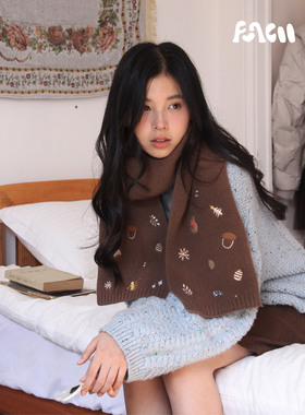 FUNCOO原创羊毛保暖刺绣冬季雪人栗子氛围感可爱防寒百搭围巾