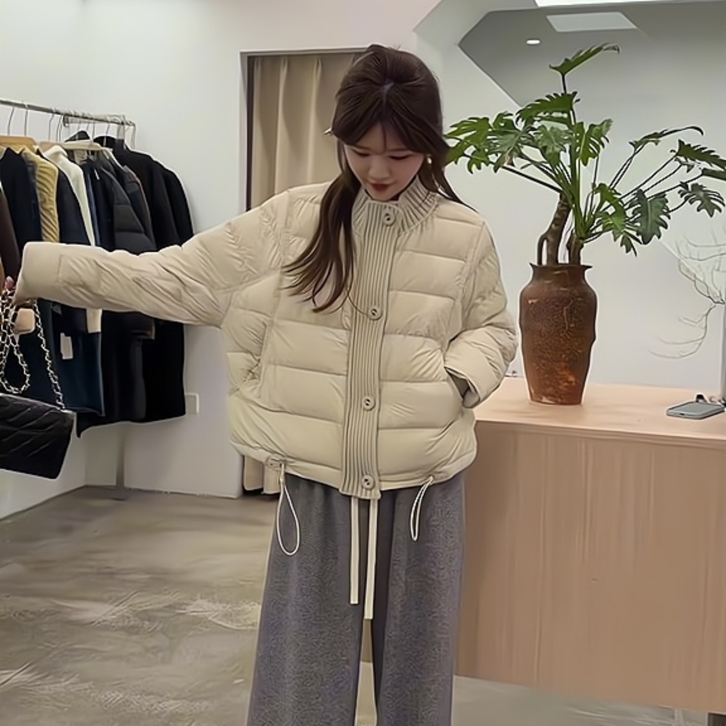 超百搭！针织拼接立领羽绒服