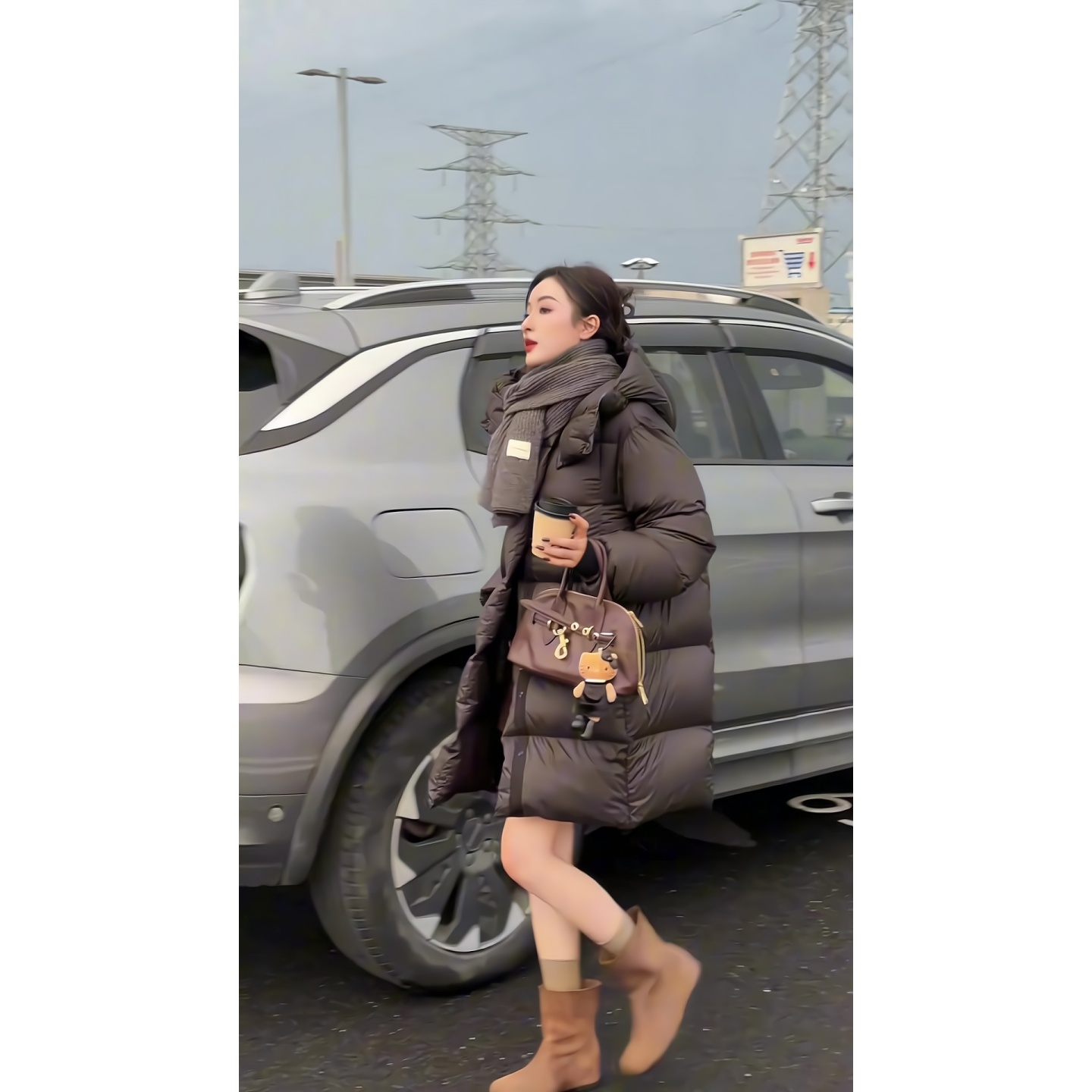 韩系90白鸭绒中长款羽绒服